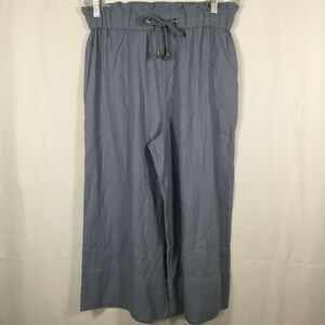 NWT Elodie Pants Womens Sz L Blue‎ Cotton Drawstring Waist Wide Leg Capri Crop